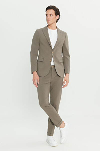 ALTINYILDIZ CLASSICS Men's Mink Cotton Slim Fit Slim Fit Swallow Collar Flap Pocket Striped Stretch Suit