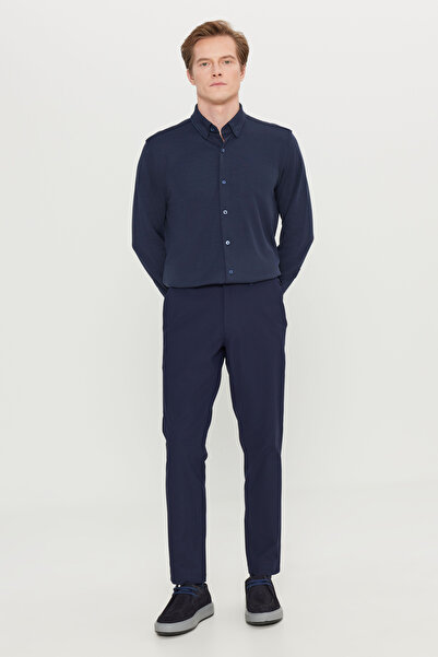 ALTINYILDIZ CLASSICS Чоловічі темно-сині брюки Slim Fit з вузьким кроєм і бічними кишенями