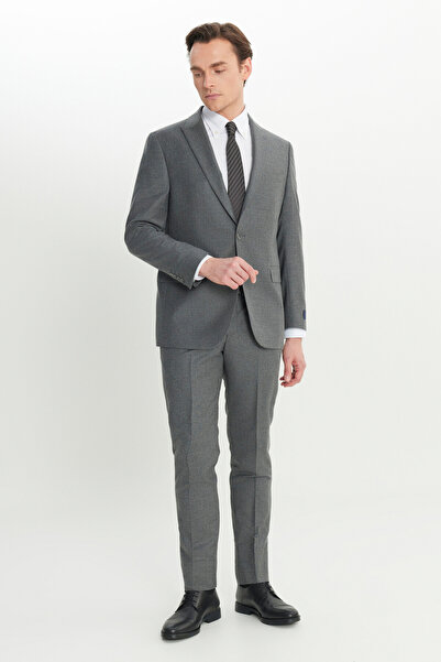 ALTINYILDIZ CLASSICS Men's Gray Wool Slim Fit Slim Fit Swallow Collar Flap Pocket Suit