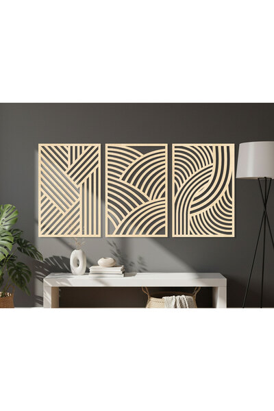 KEYWEL 3 Parça Modern Geometrik Ahşap Duvar Tablosu Seti – Dekoratif MDF Tablo