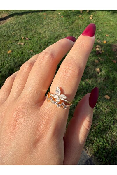 Eylülün Takısı Women's Gold Color Butterfly Crown Ring