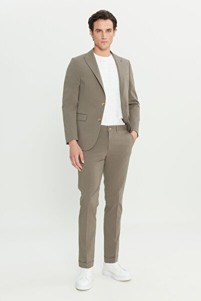 ALTINYILDIZ CLASSICS Men's Mink Cotton Slim Fit Slim Fit Swallow Collar Flap Pocket Striped Stretch Suit