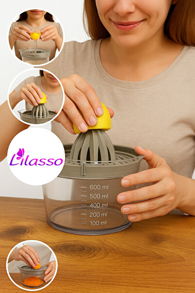 Lilasso طقم مطبخ متعدد الأغراض – عصارة ليمون + مبشرة + فاصل بيض + كوب قياس - بني
