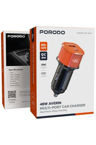 porodo 48W Averin Multi-Port Car Charger - Orange