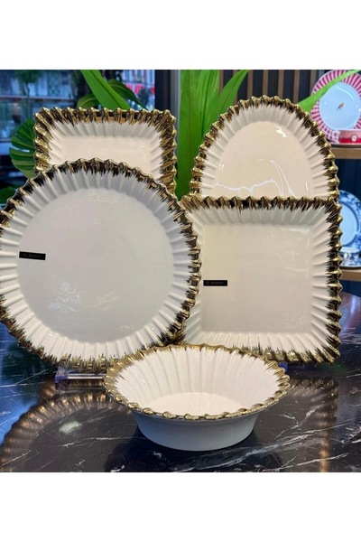 city gold Royking 5 Parça Porselen Servis Sunum Tabak Seti