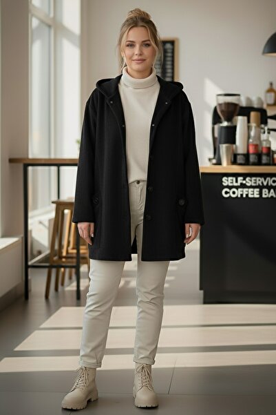 Chiccy Italian Black K Hooded Long Sleeve Buttoned Pocket Casual Velvet O Oversized Woven Jacket 80 70