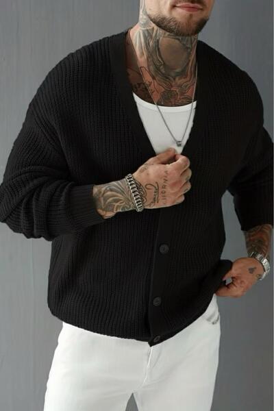 Oksit Grov Buttoned V-Neck Thick Men's Cardigan