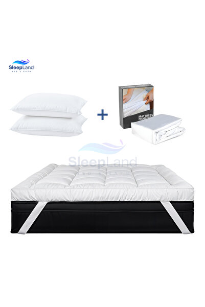 SLEEPLAND Package (Hotel-style mattress topper 200x180 cm, 14 cm high + Mattress protector 200x180 cm + Two hotel-style pillows)