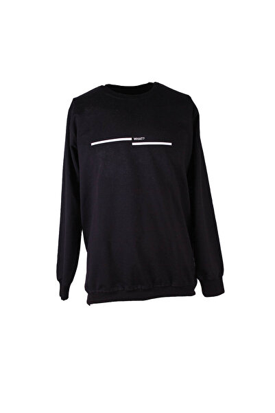 trender 0 Collar 2 Thread Black Men's Sweatshirt What Print