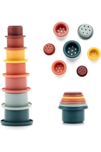 Arabest 7-Piece Silicone Stacking Toy – Circular Soft Rings, Montessori Early Learning (6+ months)