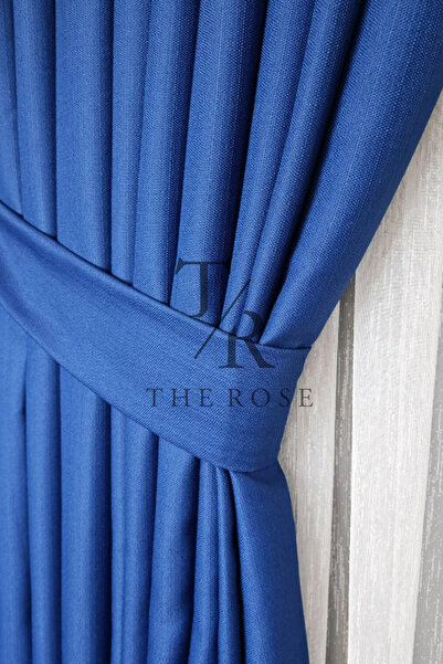 The Rose Linen Backdrop Curtain, Navy Blue, Fabric Backdrop, Pleated, Belted,...