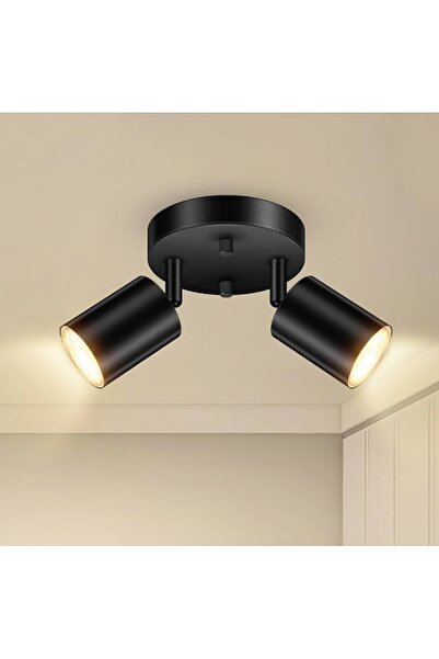 Rsylight Retro Siyah Metal 2 Li Led spot Tavan Plofyoner 180 Derece Hareketli Günışığı Ampullü