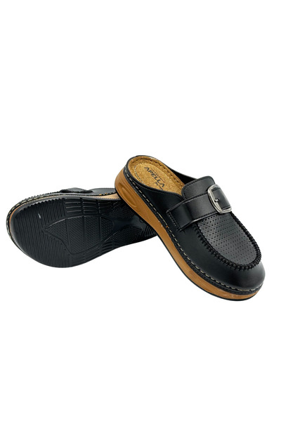 Apella Stylish Daily Women's Slippers Wedge Heel Closed Toe Belt Detail Women's Slippers Black