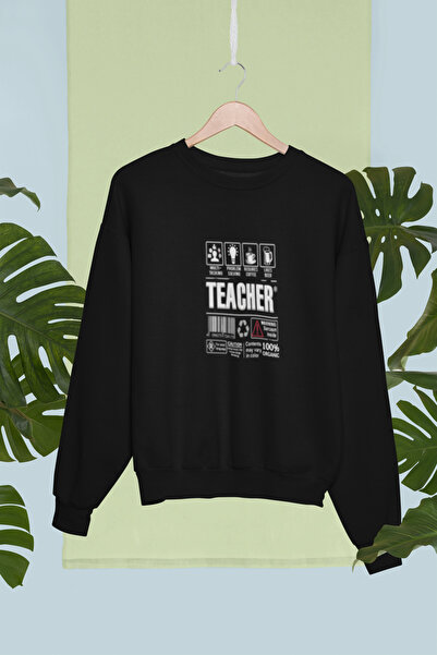 MG قميص رياضي طويل الأكمام مطبوع عليه كلمة 'TEACHER' مصنوع من القطن بثلاث خيو...