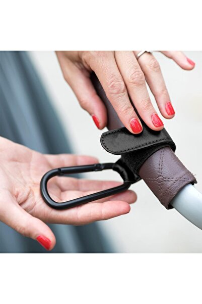 Generic X-Spring Stroller Hooks, 2-Pack Velcro Bag Hooks for Diaper Bags, Premium Faux Leather, Black