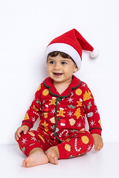 nazarbebe Unisex Red Christmas Themed 3-Piece Baby Pajama Set (6-24 Months)