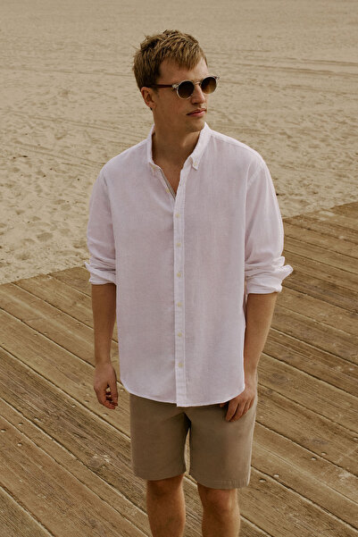 ALTINYILDIZ CLASSICS Ανδρικό σορτς μπεζ βαμβακερό εφαρμοστό με λεπτή εφαρμογή, δεμένη μέση, ελαστικό σορτς με πλαϊνές τσέπες