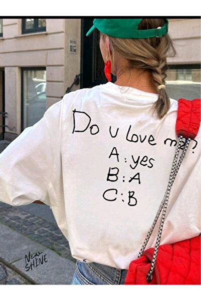 New Shine تي شيرت Love Me Yazı مطبوع قصة فضفاضة