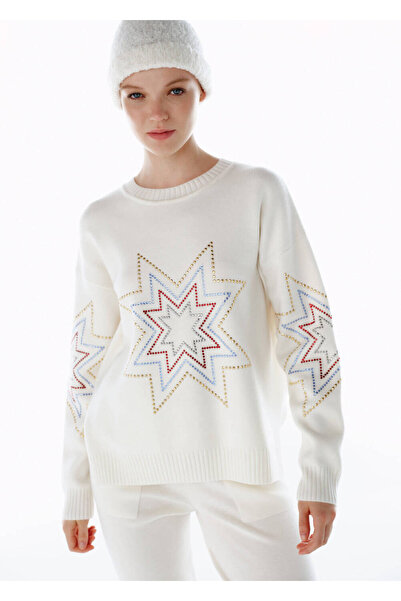 Knitss Colorful Star Patterned Merino Wool Knitwear Ecru