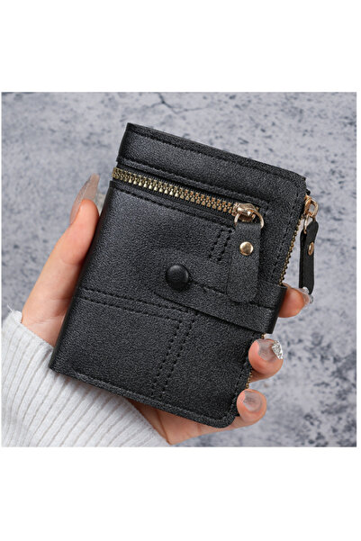 Generic Women‘s ’Small Wallet Mini Purse Bifold Slim Card Case Holder Zipper Coin Pocket-Black