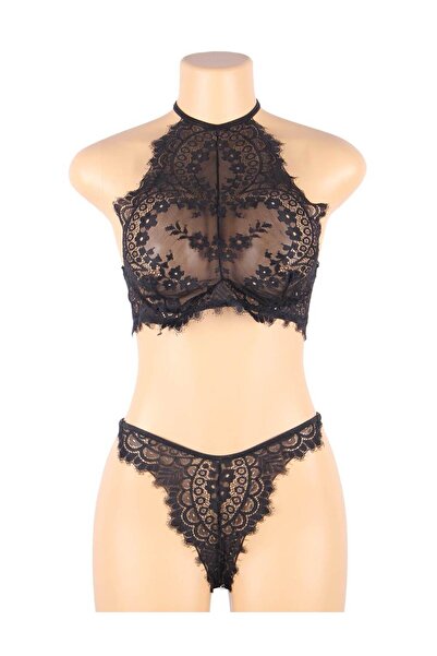 Lingerie and Fashion Style Black floral eyelash lace lingerie set – sophistic...