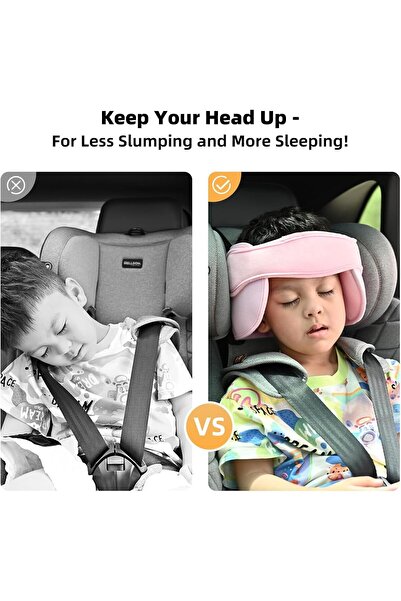 Generic Azoni Kids Car Seat Head Support Strap — Adjustable Cotton Headrest, Pink