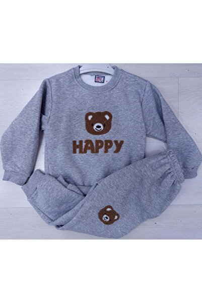 BAŞAK ÇOCUK GİYİM 9021.351 Bear with Bear Fleece-Lined Set of Bottom and Top ...