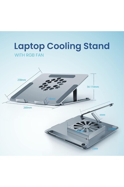 Generic Gaming Laptop Cooling Pad with RGB Lights Aluminum Adjustable Height Stand for 13-17 Inch Notebooks