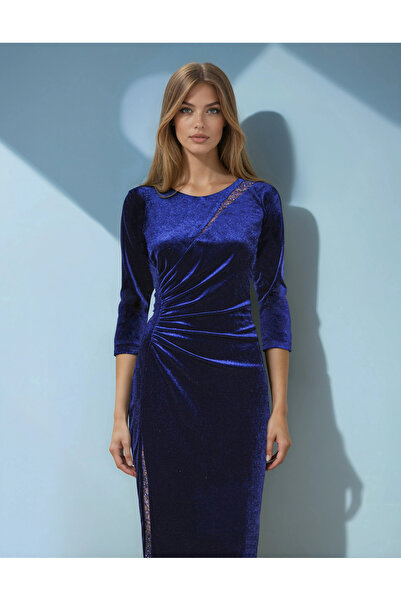 Vessmary ROCHIE DE OCAZIE VSM0962 DIN CATIFEA BLEUMARIN ASIMETRICĂ