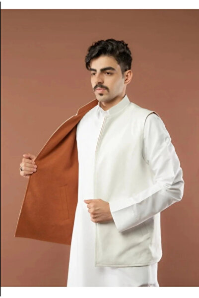 NAJMA Winter vest, double-sided wool, luxurious and high quality, off-white/camel color