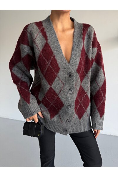 Lamierra Baklava Pattern Soft Women's Knitwear Cardigan