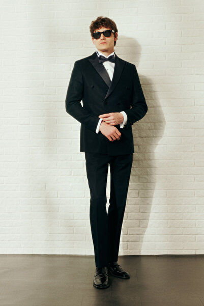 ALTINYILDIZ CLASSICS Erkek Lacivert Keten Slim Fit Dar Kesim Kırlangıç Yaka Ç...