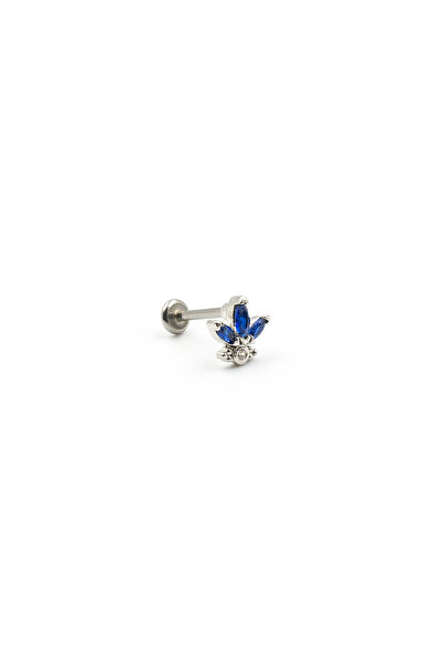 Sose Moda Gümüş Mavi Zirkon Taşlı Tragus Helix Piercing - Anti Alerjik, Karar...