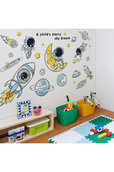 Tazweeq Space Astronaut Wall Stickers - Space-themed decals with planets & stars, DIY wall art