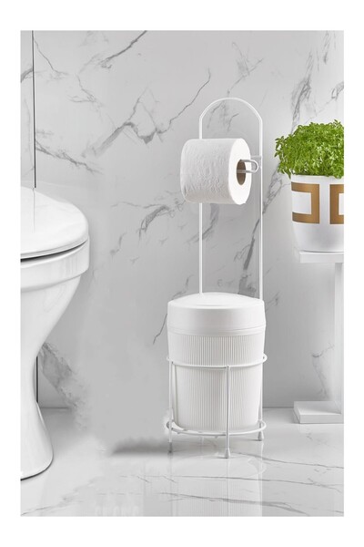 Olgun Home Çöp Kovalı Tuvalet Kağıtlık Stantı Wc Kağıtlık Çöp Kovalı Beyaz