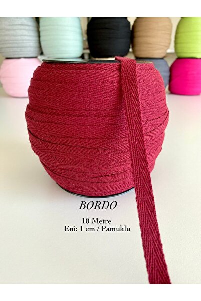 seyranat 10 Metre Eni 1 Cm Bordo Pamuklu Dar Dokuma-Balıksırtı Biye-Çok Amaçl...