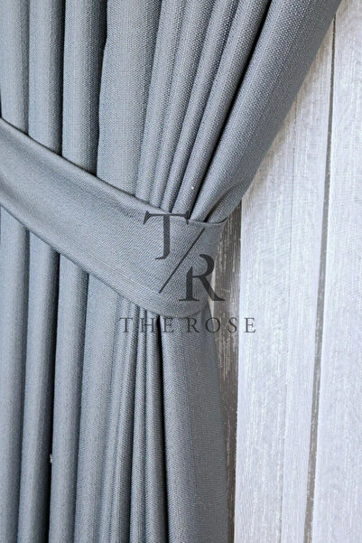 The Rose Keten Fon Perde, Gri, Pano Fon, Sık Pile, Kuşaklı, Düz Renk, Tek Kanat