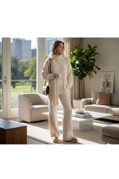 DLC Tekstil Scarf and Bottom-Top Knitwear Set