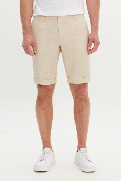 ALTINYILDIZ CLASSICS Men's Beige Soft Textured Linen Slim Fit Slim Fit Diagon...