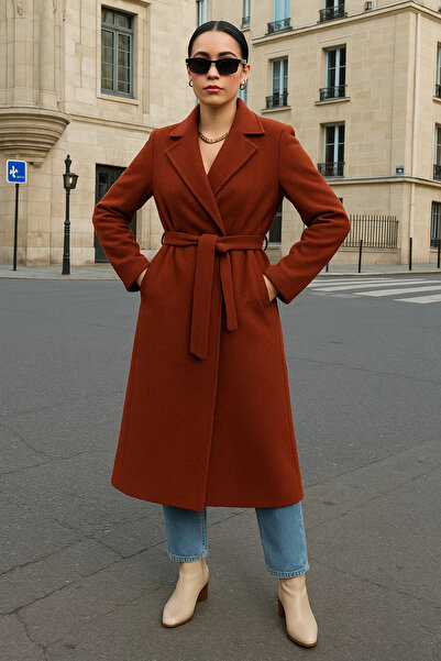 comstar Γυναικείο παλτό διπλό πέτο Casual Trend Tile Cashmere