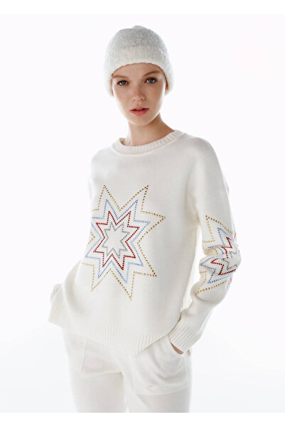 Knitss Colorful Star Patterned Merino Wool Knitwear Ecru