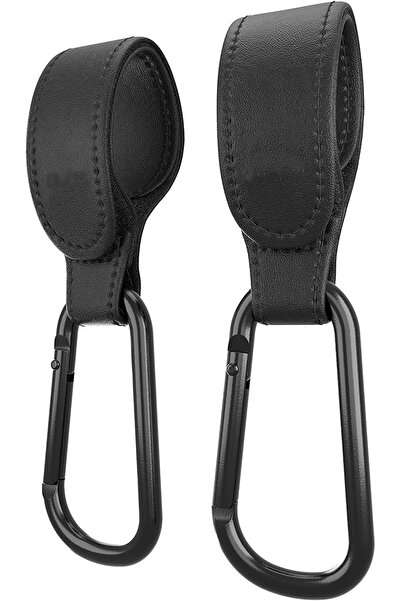 Generic X-Spring Stroller Hooks, 2-Pack Velcro Bag Hooks for Diaper Bags, Premium Faux Leather, Black