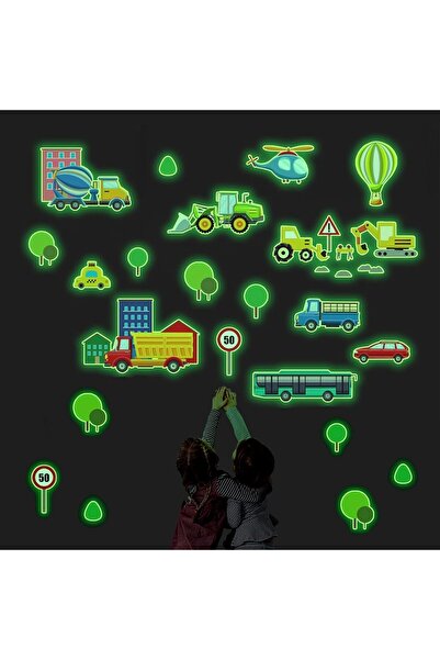 Generic Glow-in-the-Dark Cartoon Car Wall Stickers by Tazwiq (30 x 20 cm, 2 pcs)