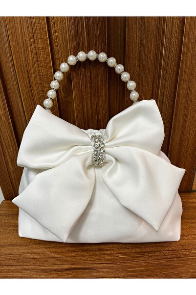 GÜLHOBY Gelin Çantası Beyaz Abiye Çanta İncili Taşlı Çanta