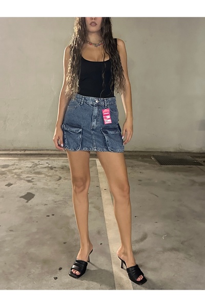 NicoleShop Fustă denim cargo