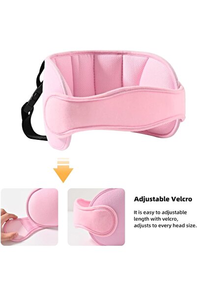 Generic Azoni Kids Car Seat Head Support Strap — Adjustable Cotton Headrest, Pink