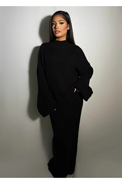 Jose Clothing Women's Black Knitwear Sweater-Skirt Set