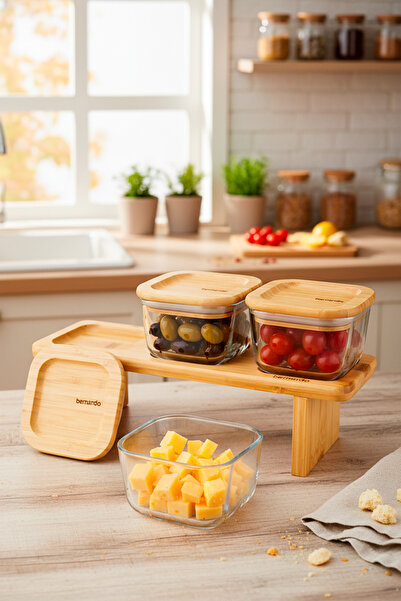 Bernardo Lunaya 3'lü Bambu Standlı Kahvaltılık Büyük Boy