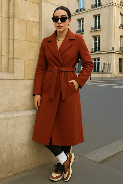 comstar Γυναικείο παλτό διπλό πέτο Casual Trend Tile Cashmere