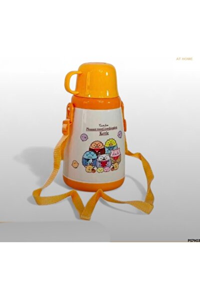 Generic A plastic water bottle with a cup for children, decorated with cartoon characters.